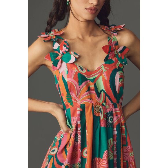 NWT Farm Rio X Anthropologie Pleated Palm Floral Midi Dress Multicolor $238 - Picture 2 of 11
